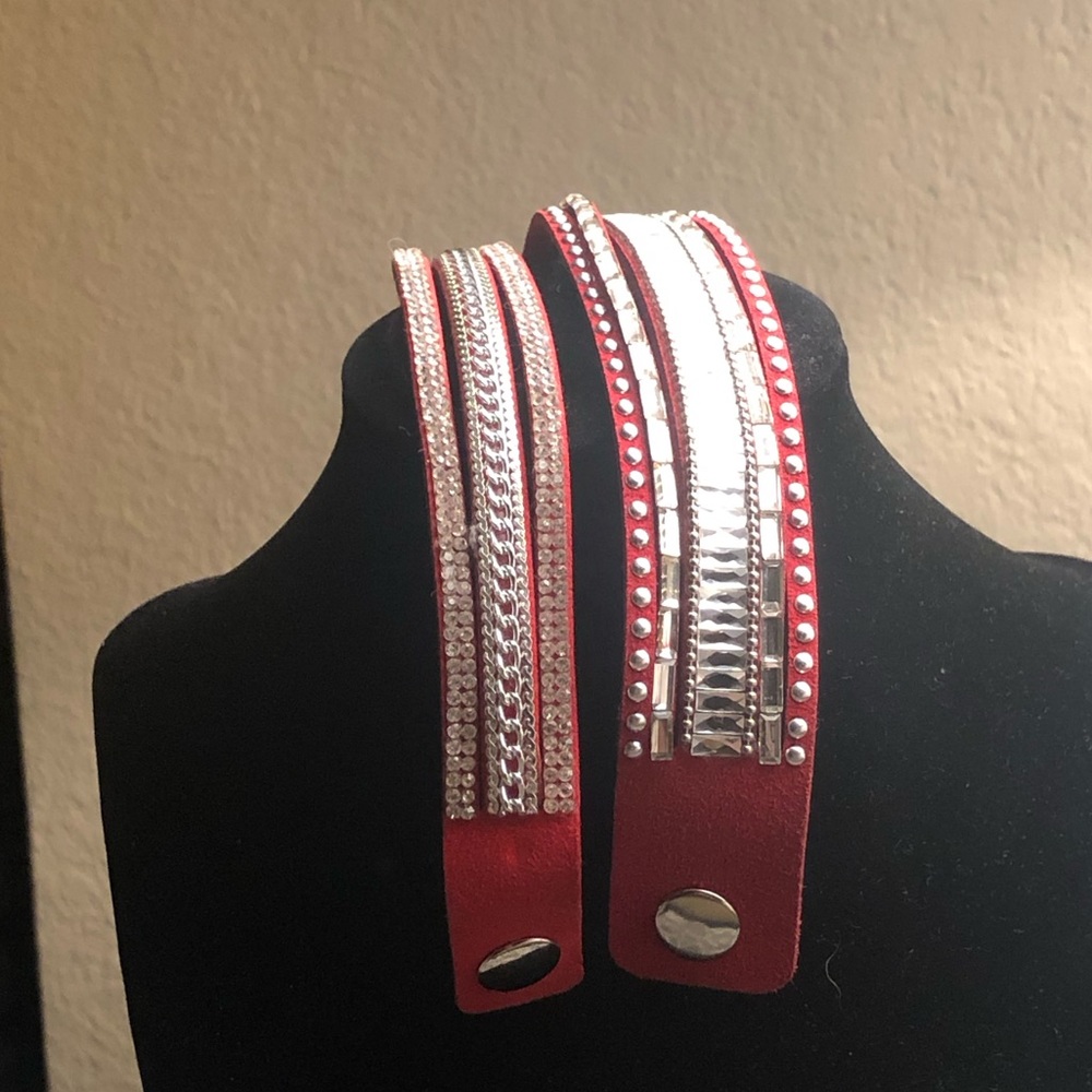 Red and Silver Rhinestone Bracelets